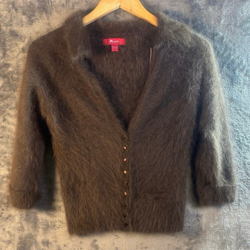 VTG 90s Monsoon Chocolate Brown Ultra Fluffy Angora Knit Sweater Women’s 8